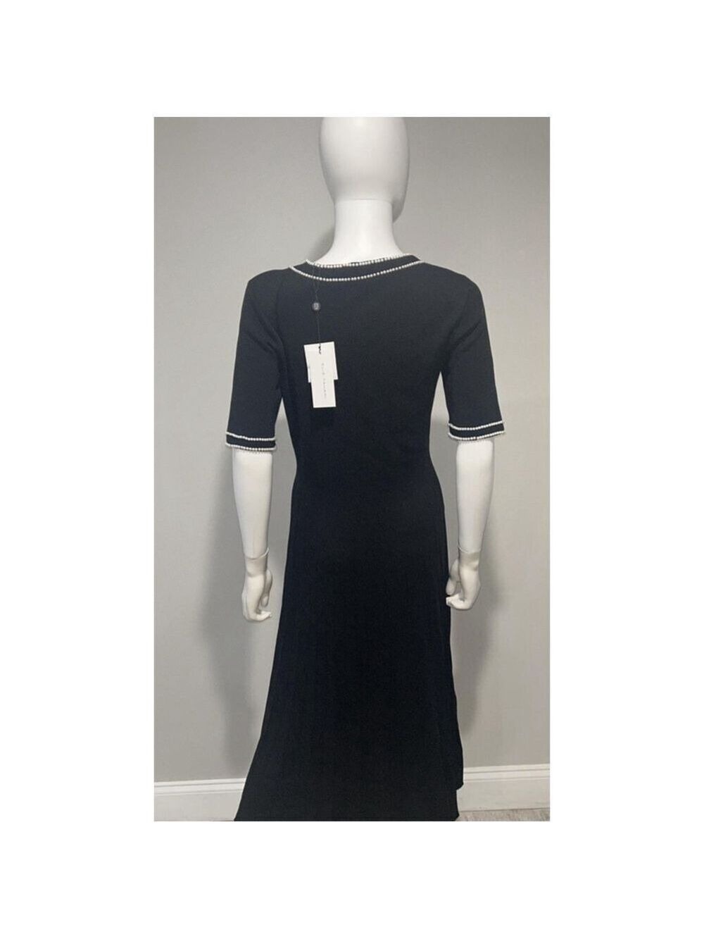 Elie Tahari Leona Black Knit Sweater Dress with Pearl Embellishments. Size M - Picture 12 of 13